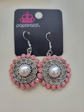 Paparazzi Pink Pearl Filigree Dangle Earrings